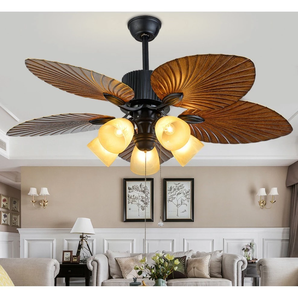 Quạt Trần LÁ CÂY CÁNH GỖ Động Cơ Lõi Đồng 2 Chiều Gió, Công Suất 90w, Phù Hợp Cho Mọi Không Gian [ Bảo Hành 6 Năm]