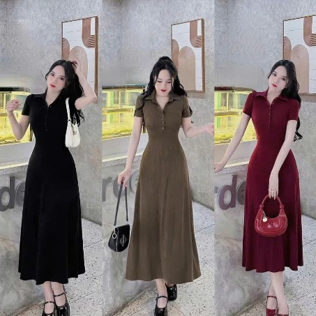 Đầm Body Tay Ngắn Cổ Bẻ Dáng Dài Form Ôm Body Co Giãn Chất Liệu Thoải Mái Phong Cách Đa Dạng Cho Nữ Dress