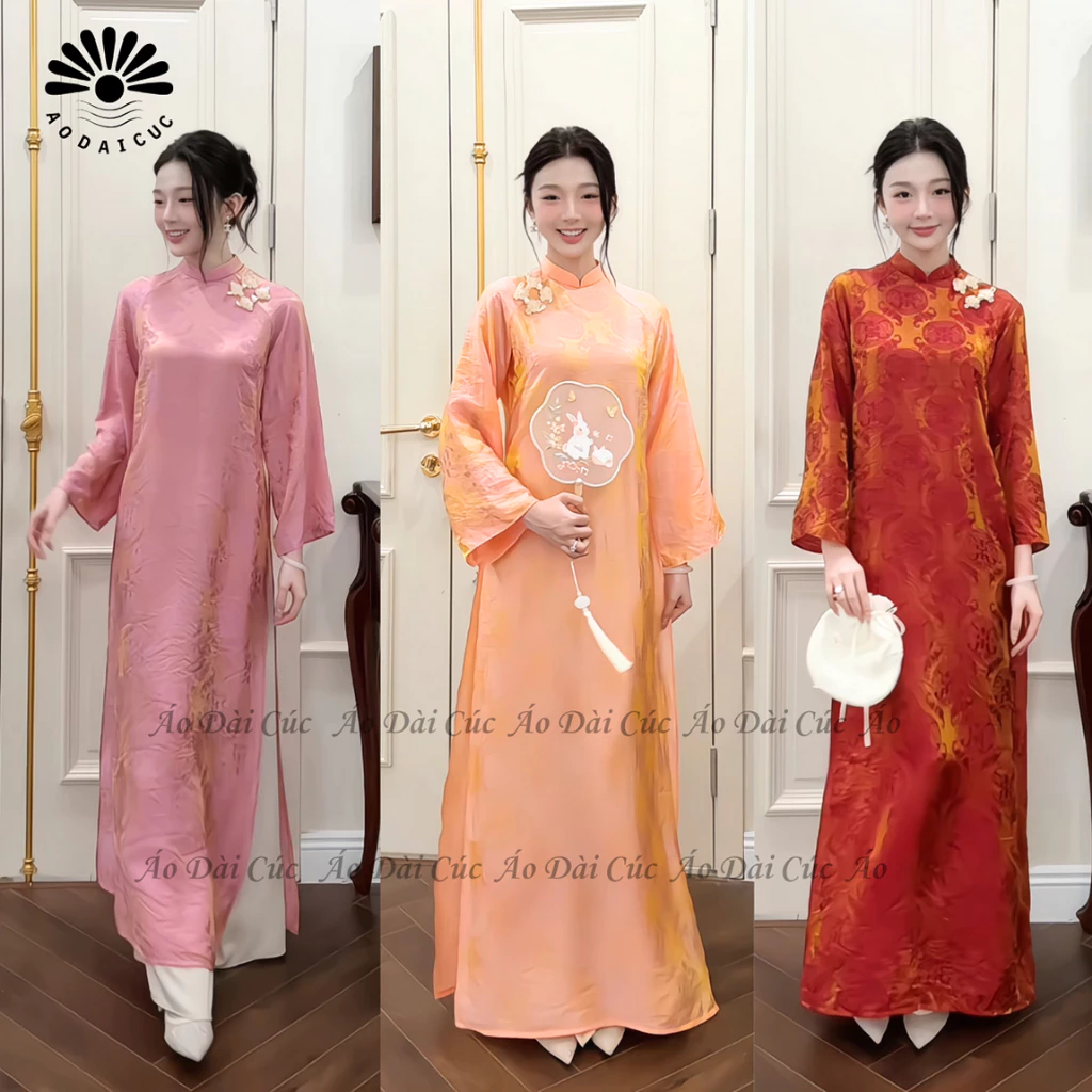 Áo dài cách tân sáng suông TUYẾT MAI , dáng suông chất liệu tơ tằm ánh kim cao cấp - Áo Dài Cúc