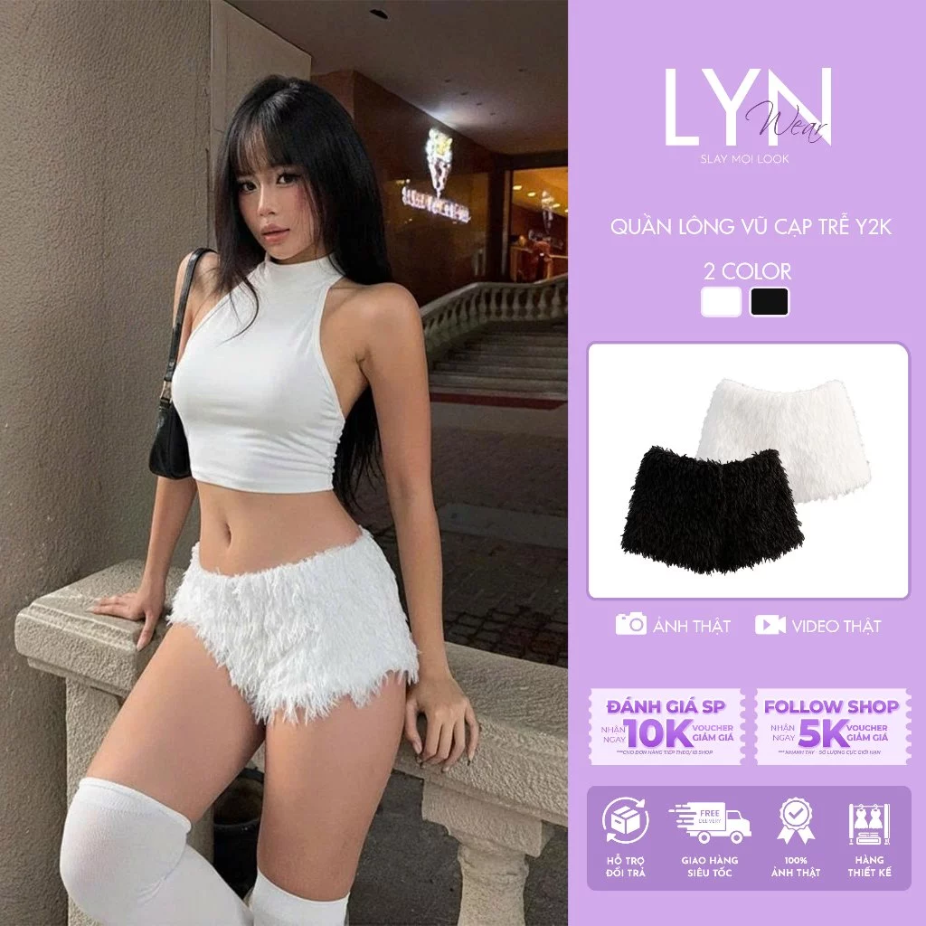LYN WEAR | Quần Lông Vũ Cạp Trễ Nữ Dáng Ngắn Ôm Eo – Mặc Đẹp Dạo Phố, Party, Chụp Ảnh