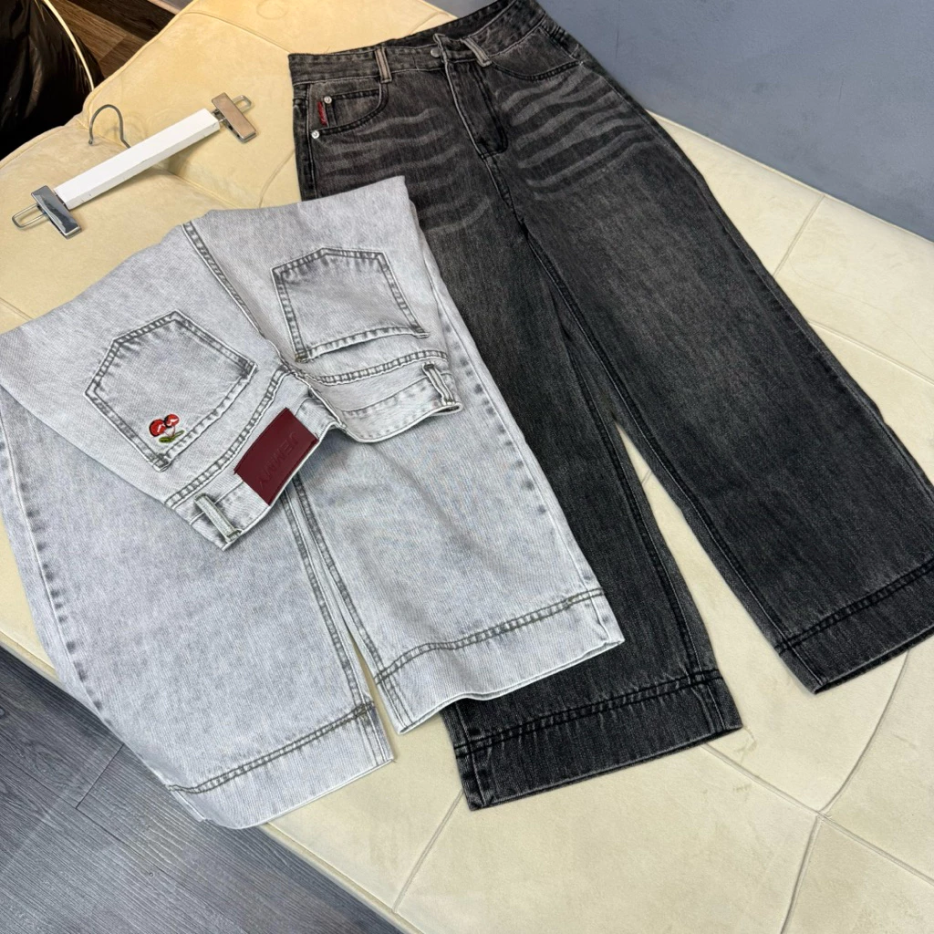 (90/100cm) Quần jean nữ (bò )ống suông lai thêu túi lai 5p ( K01 - quần suông kaki )
