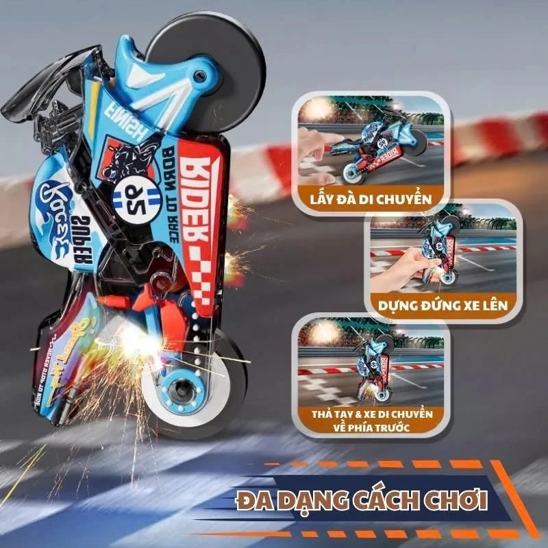 Đồ chơi xe moto chạy đà quán tính phát ra tia lửa, đồ chơi móc khóa cho trẻ em