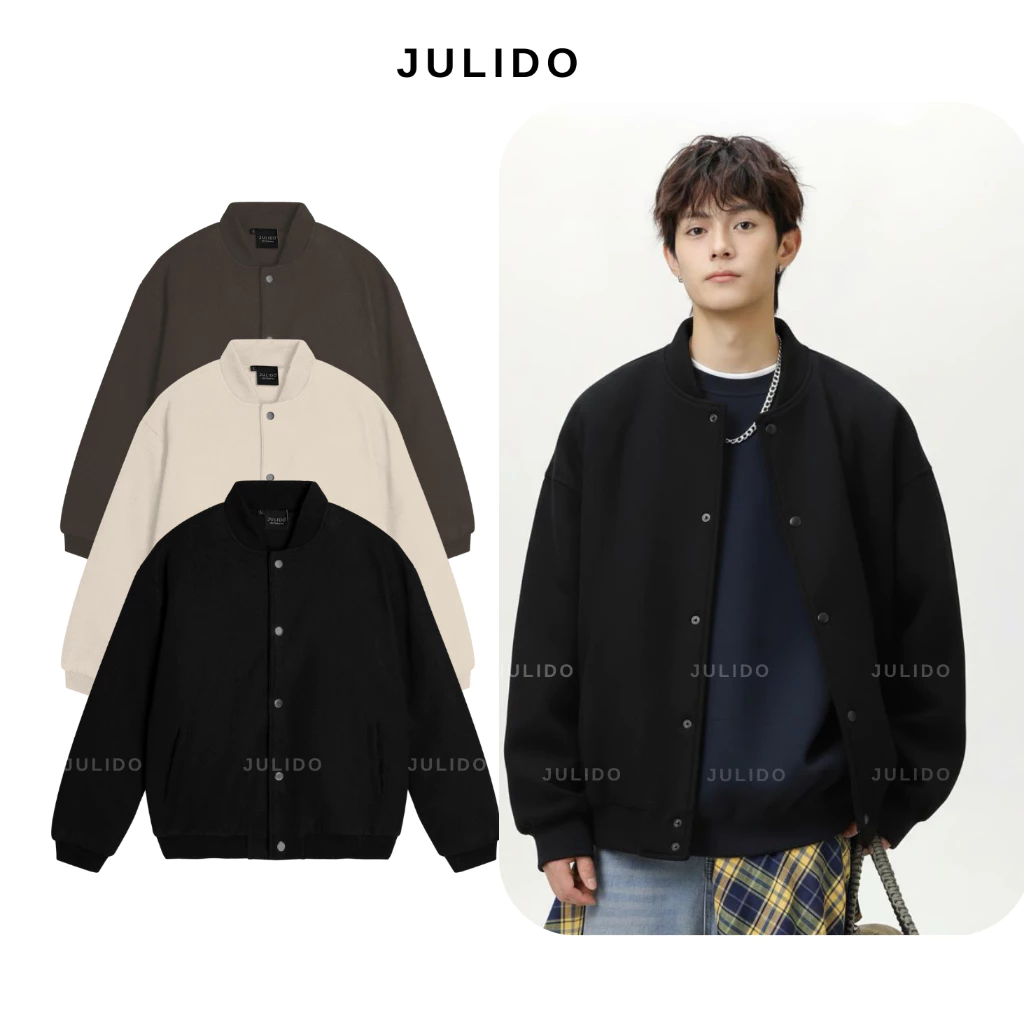 Aó khoác bomber nam trần bông ba lớp JULIDO chất liệu dạ ép