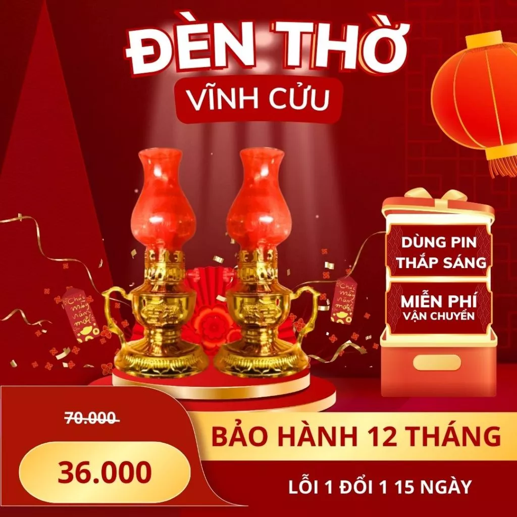 Đèn thờ vĩnh cửu - dùng pin không lo cháy nổ, bền đẹp, dễ sử dụng, phù hợp mọi không gian thờ