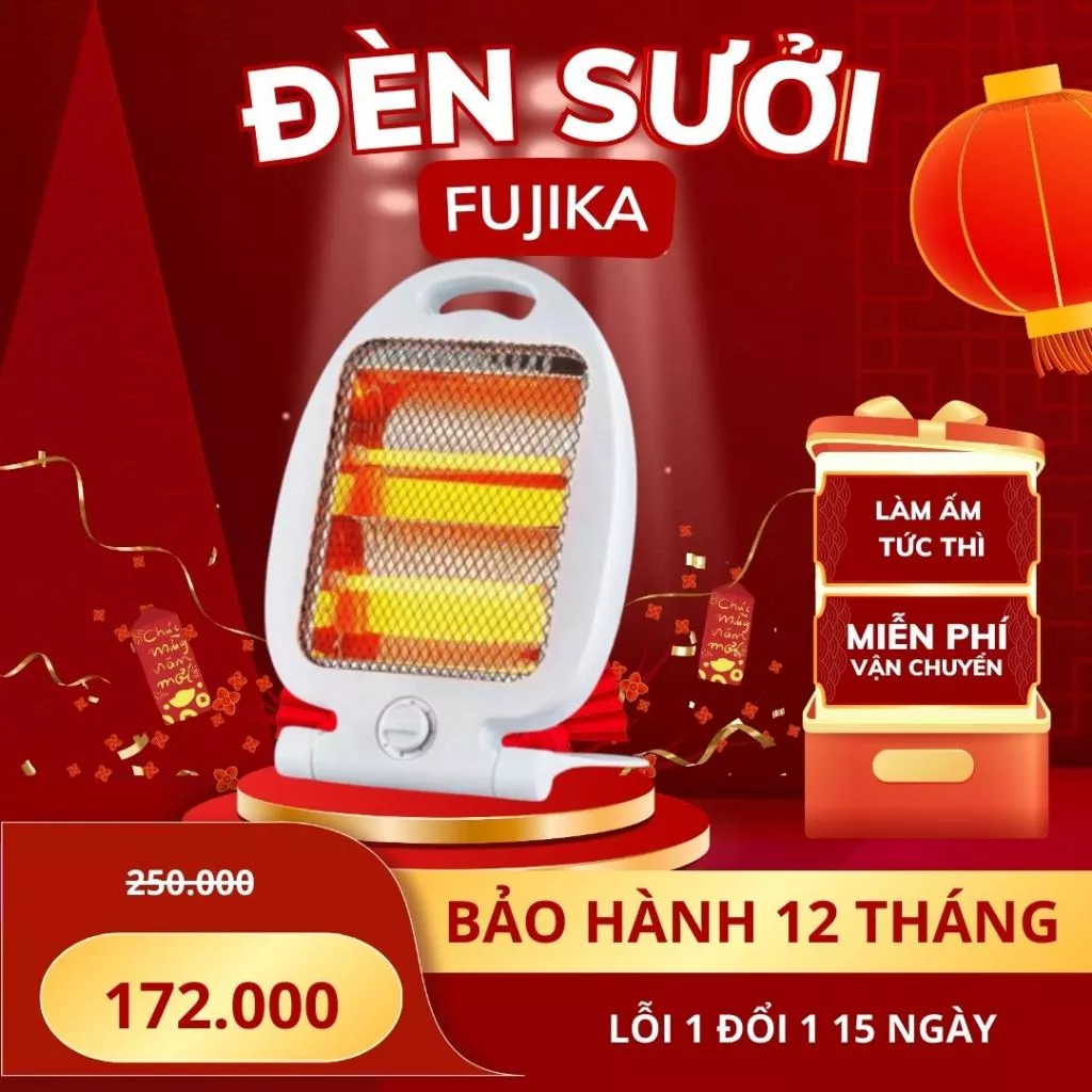 Đèn sưởi/ quạt sưởi FUJIKA - sưởi hồng ngoại halogen cao cấp 2 bóng,3 bóng tự ngắt khi đổ.