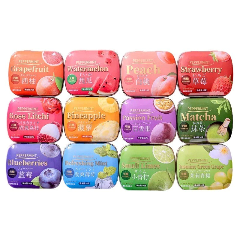 [Combo 12 hộp] Kẹo Ngậm Bạc Hà Không Đường Hương Trái Cây mix 12 vị Hộp thiếc/ kẹo ngậm trái cây/kẹo không đường