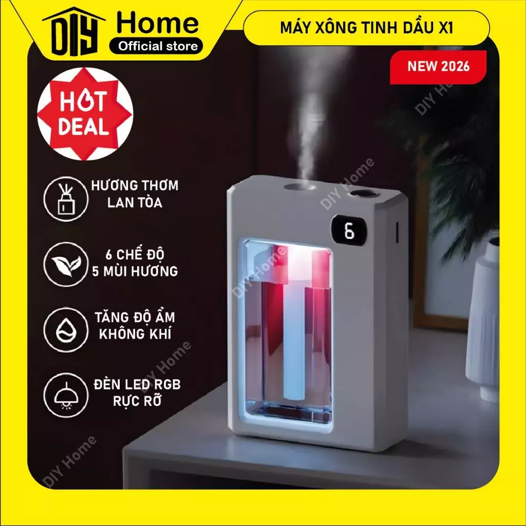 Máy xông tinh dầu X1 2026 tự động 5 chế độ – khuếch tán tinh dầu decor phòng ngủ