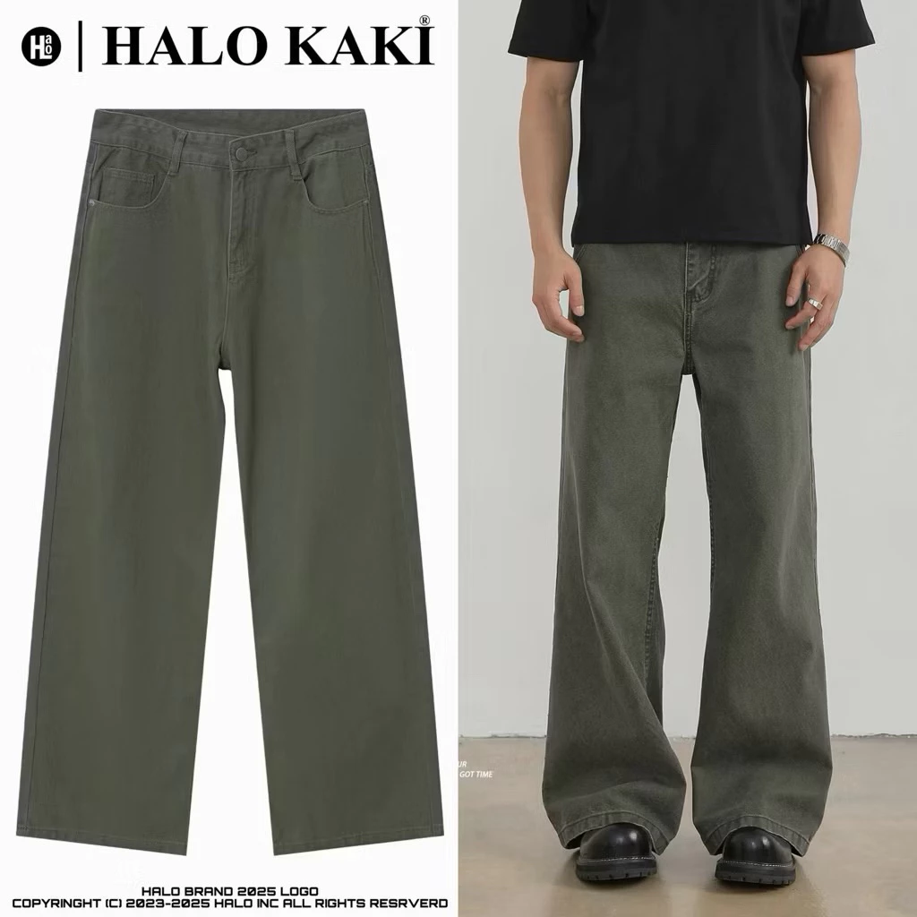 RÊU THAN BAGGY - QUẦN JEANS (FORM BAGGY) ỐNG RỘNG SUÔNG CHẤT DÀY UNISEX -  [HALO KAKI]