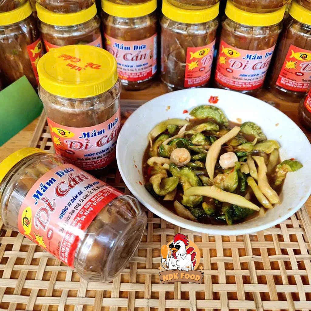 Mắm dưa dì cẩn hủ 500gr nổi tiếng Đà Nẵng dưa giòn ngon vị đậm đà ăn bánh tráng, trái cây siêu cuốn chất lượng loại 1