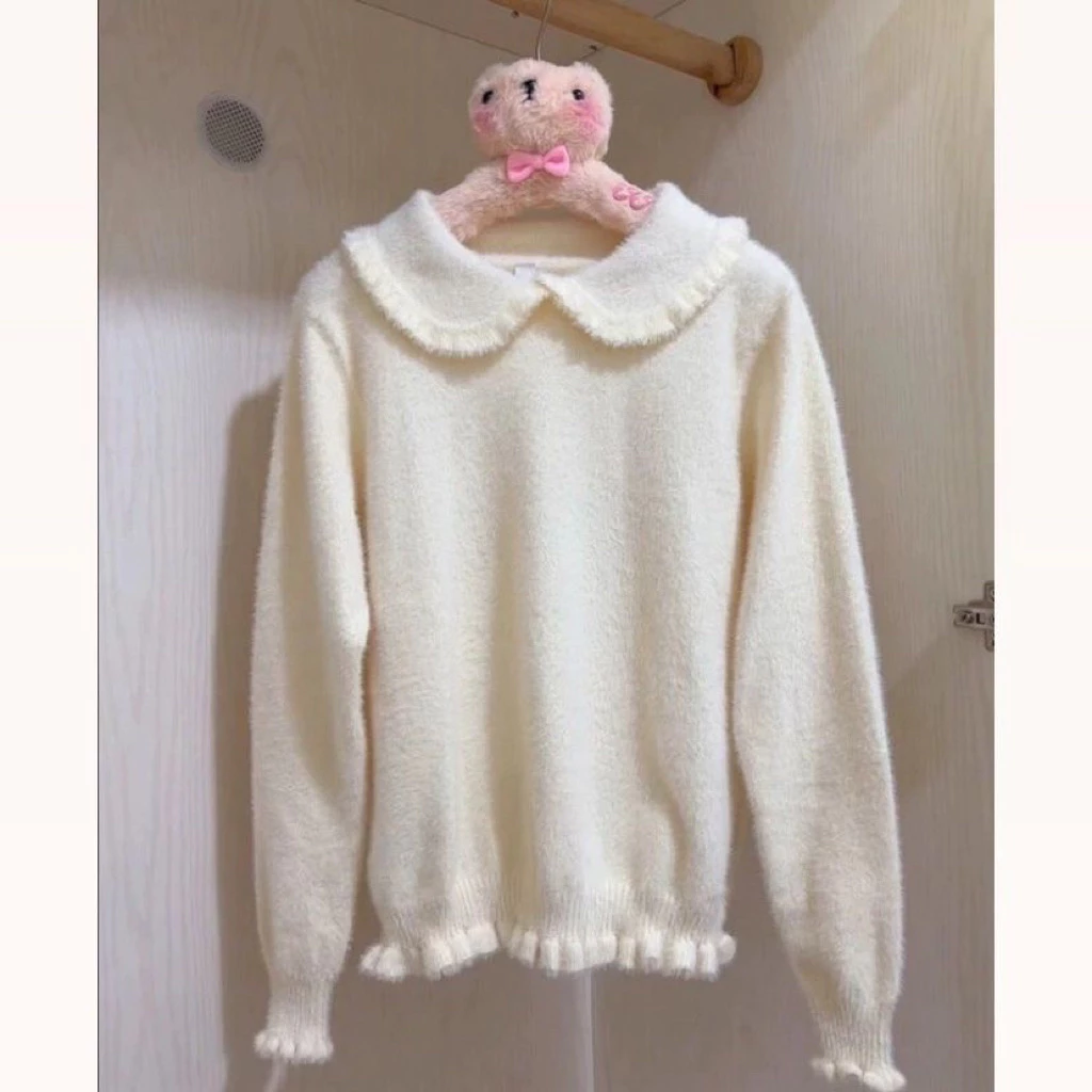 𝑶𝒏𝒊.𝑺𝒉𝒐𝒑_Áo Len Lông Thỏ Cổ Sen Kiểu Trơn Siêu Cute