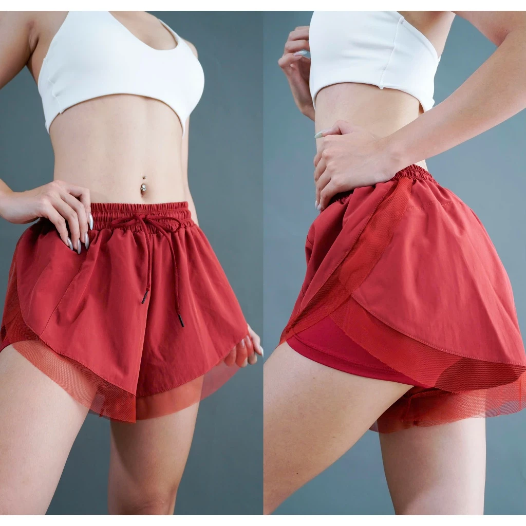QUẦN BOXER PHỐI LƯỚI 2 LỚP CÓ TÚI - LỚP TRONG POLLY,LỚP NGOÀI XI DÙ - THÍCH HỢP ĐI TẬP GYM , YOGA , AEROBIC ,..,
