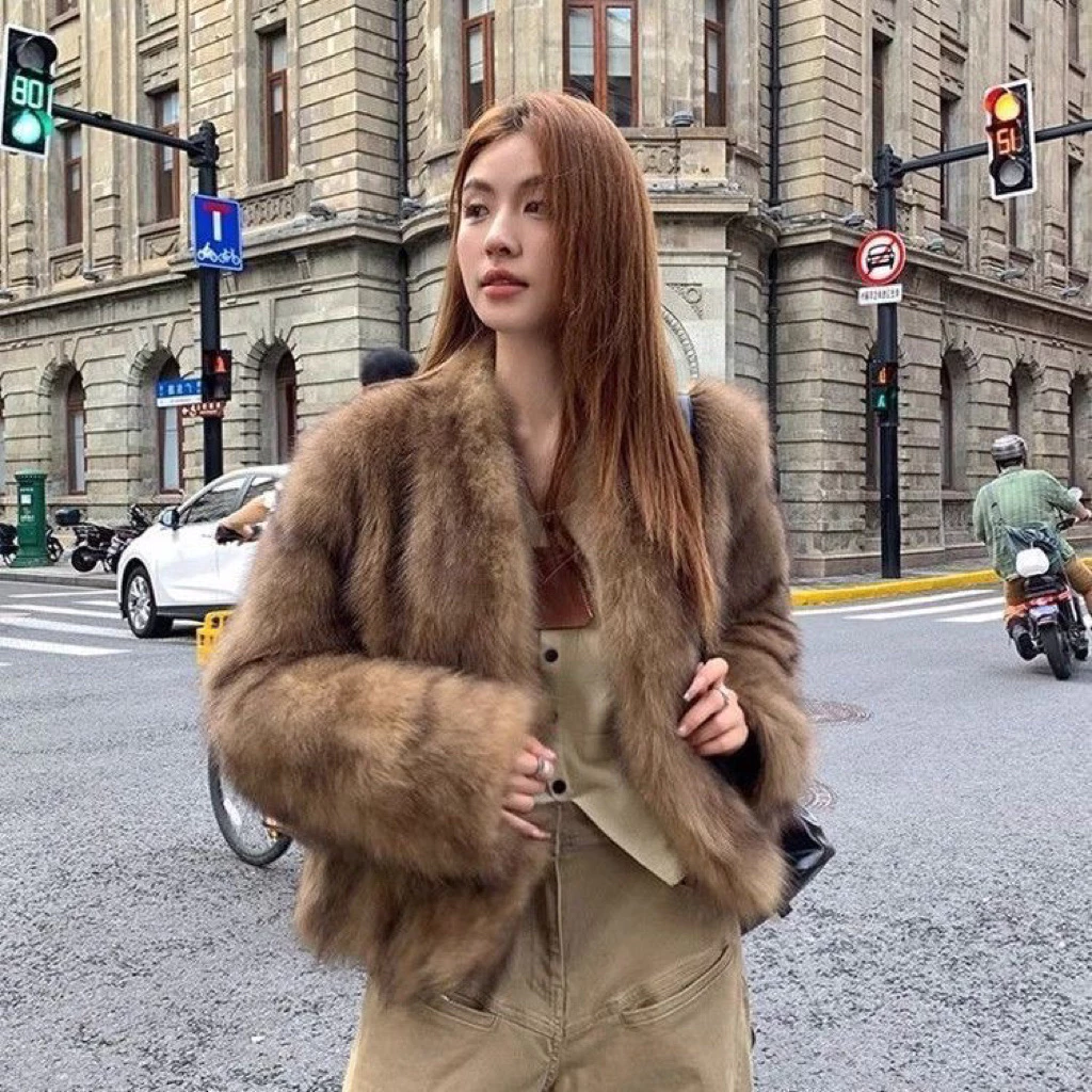 𝑶𝒏𝒊.𝑺𝒉𝒐𝒑_Áo Khoác Lông Cáo Nâu Tây Dáng Lỡ Mẫu Mới 2026