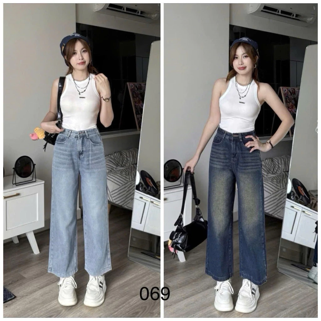 Quần jeans suông dành cho nấm lùn dài 93cm,Quần bò dáng ngắn