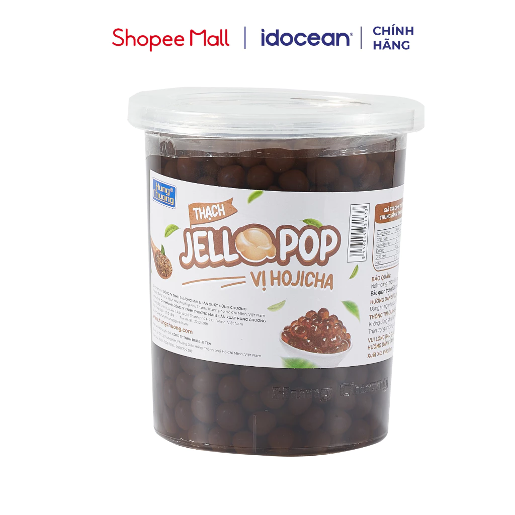 Thạch Jello Pop Vị Hojicha Hùng Chương 1kg (Thạch trái cây, topping trà sữa, trà trái cây, tráng miệng, kem, pudding)
