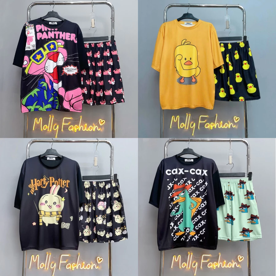 Đồ bộ nam nữ MOLLY FASHION mặc nhà Bigsize – Set quần đùi áo thun lạnh đi chơi, đi biển B04