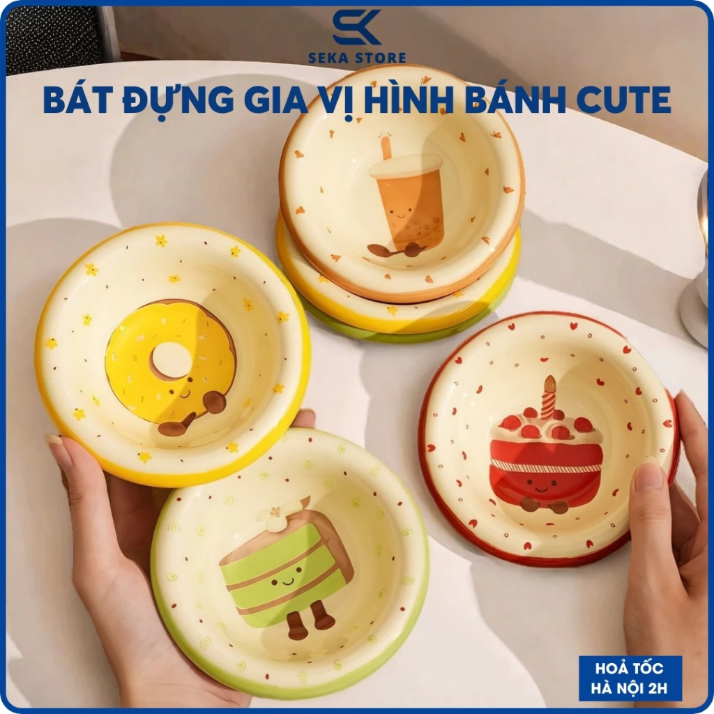 Bát Đựng Gia Vị Nước Chấm Cute, Bát Gia Vị Ăn Dặm Hình Bánh, Chibi Decor Dễ Thương