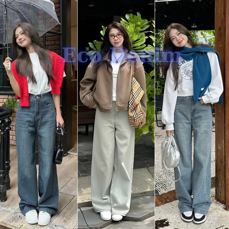 Quần Jeans Nữ Retro Ống Suông Rộng Ver 1 nhiều màu Xanh Bạc,Lưng Cao,Màu LIGHT BLUE tôn dáng cạp cao form unisex Q7767