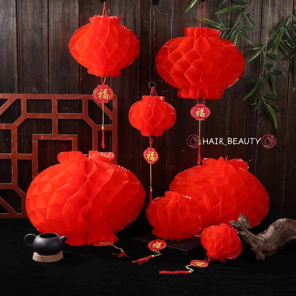 Combo 100 Đèn Lồng Đỏ Chữ Phúc Chống Nước Trang Trí Tết Lễ Hội Cổ Truyền - Đèn Lồng Tổ Ong Đủ Size Trang Trí Lễ Hội