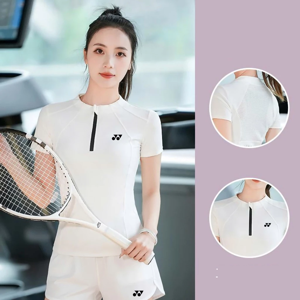 Áo Thể Thao Nữ Yonex Cổ Tròn Khóa Kéo Phối Lưới Vải Xuất Dư Xịn Cao Cấp