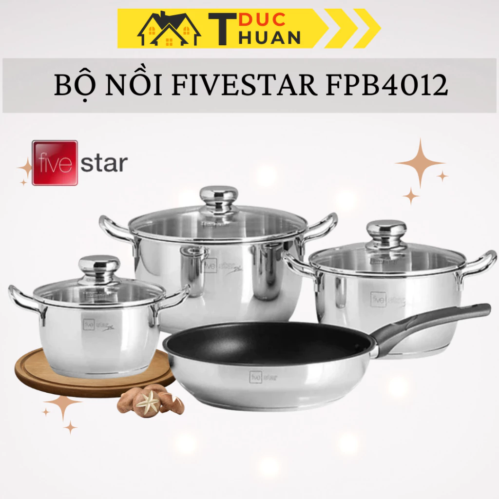 Bộ Nồi Inox Fivestar 4 Món Đáy 3 Lớp Bộ 3 Nồi  và Chảo - DT HOME
