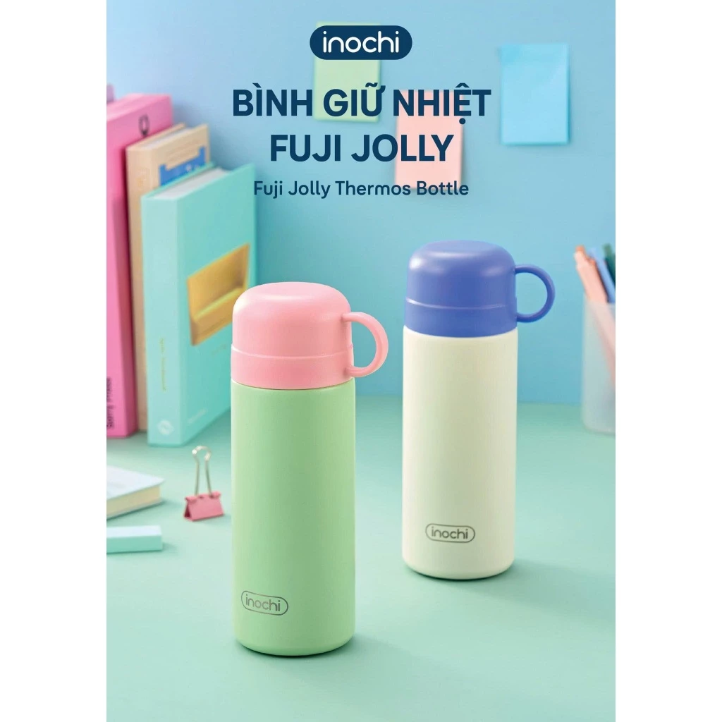 [KHẮC TÊN] Bình Giữ Nhiệt Inochi FUJI JOLLY Thép Không Gỉ 316 Cao Cấp. Kết Cấu 2 Nắp Thông Minh