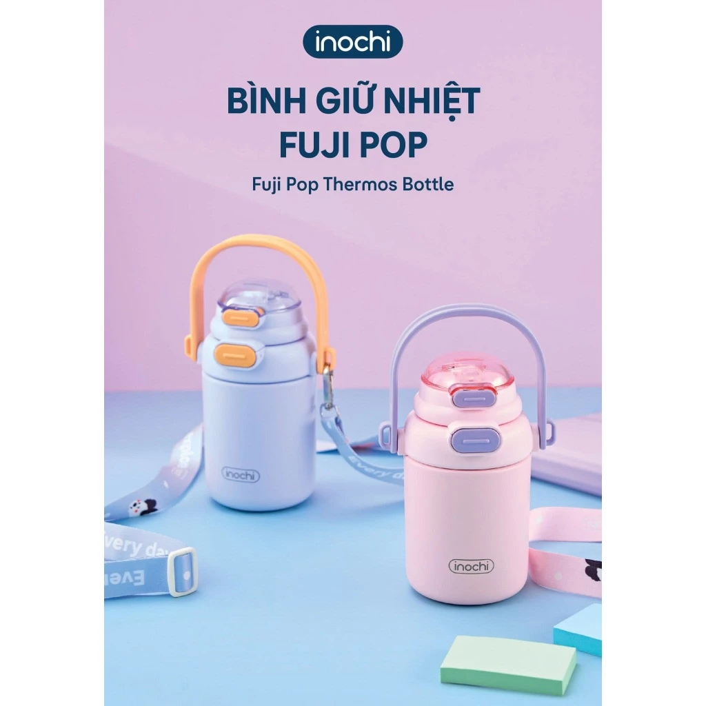 [KHẮC TÊN] Bình Giữ Nhiệt Inochi FUJI POP, Thép Không Gỉ 316 . 2 Cách Uống Linh Hoạt, kèm ống hút