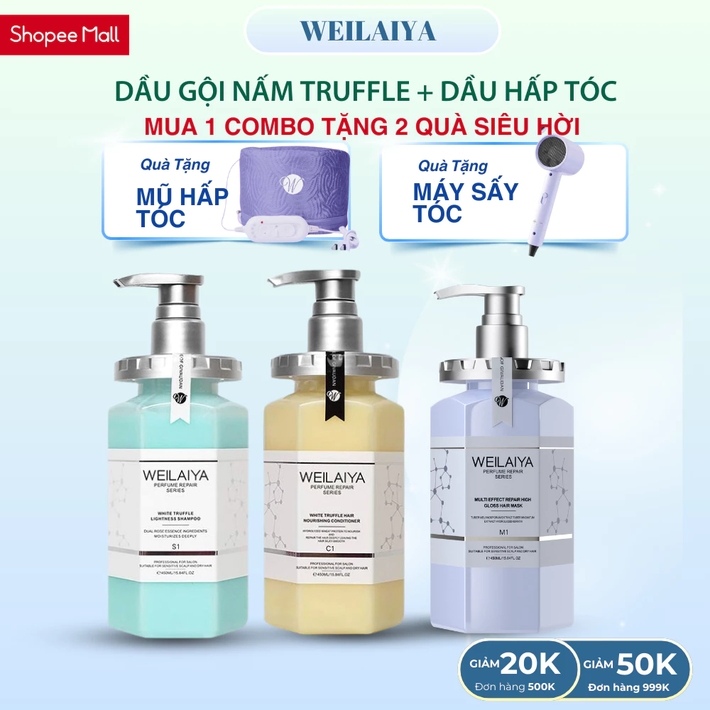 Combo Dầu gội phục hồi đa tầng nấm truffle + dầu hấp tóc tóc Weilaiya, TẶNG Máy sấy+Mũ hấp
