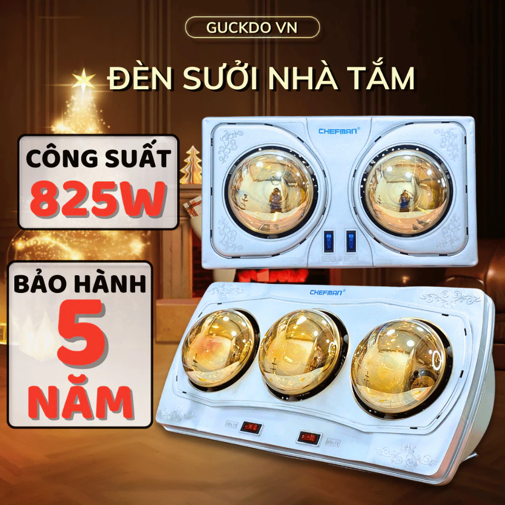 Đèn sưởi nhà tắm Chefman công suất lớn 825W, vỏ nhựa chống cháy cực bền, đèn sưởi tiết kiệm điện