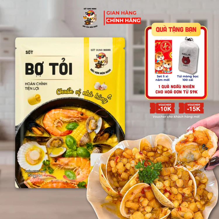 Sốt Bơ Tỏi Dung Mama gia vị hoàn chỉnh dùng cho các món sốt hải sản, mỳ Ý, chấm bánh mì, món chiên
