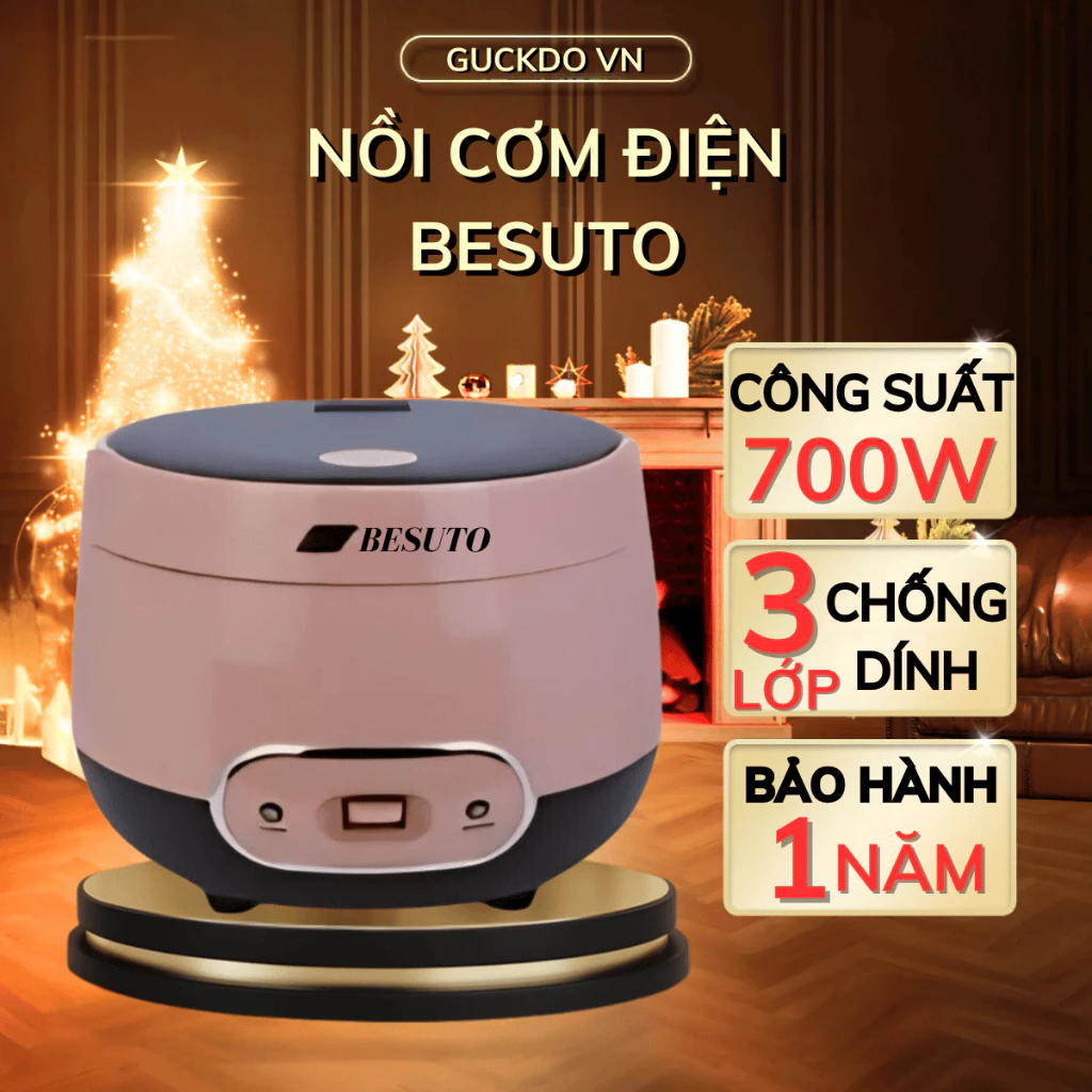 Nồi cơm điện Besuto công suất 500W dung tích 1.2L siêu tiết kiệm điện, lòng nồi 5 lớp - BH 12 tháng