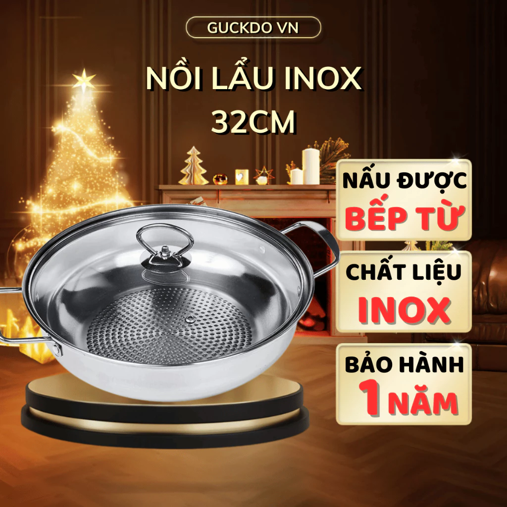 Nồi lẩu inox đáy từ size 30cm dùng trên mọi loại bếp, phù hợp ăn lẩu,xào nấu thực phẩm