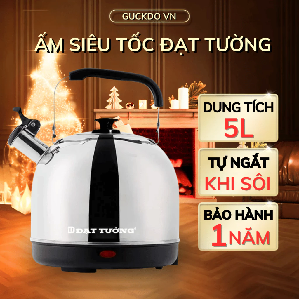 Ấm siêu tốc Đạt Tường 5L đế liền, còi hú báo hiệu và tự ngắt khi sôi cực tiện lợi - BH 12 tháng