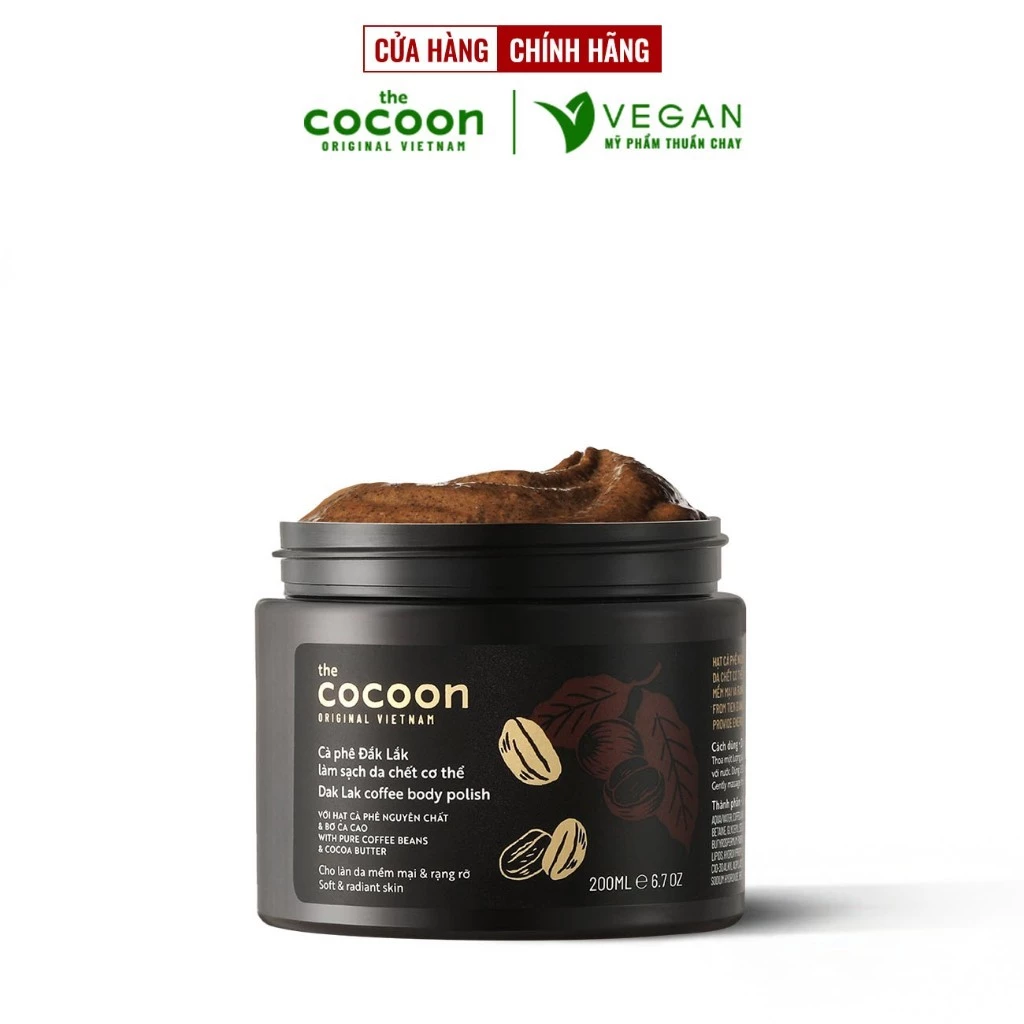 Cà phê Đắk lắk làm sạch da chết COCOON 200ml HŨ (Dak lak coffee body polish)