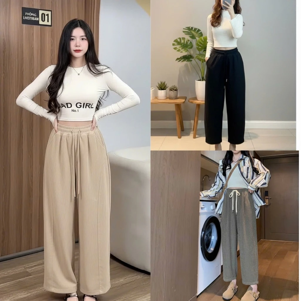 Quần dài ống baggy nữ chất tăm - Culottes thể thao, quần thun dài mặc ở nhà đi chơi cá tính ulzzang