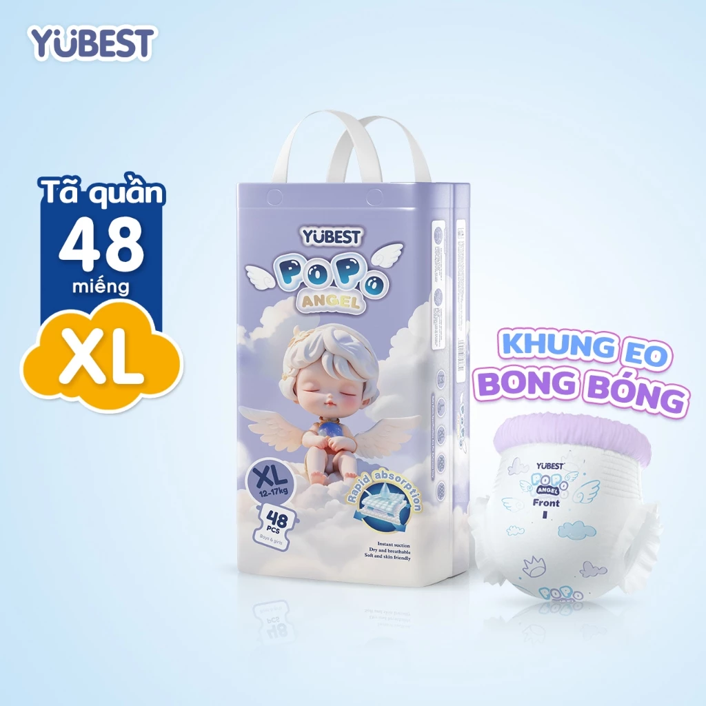 Yubest Khung eo bong bóng Tã/bỉm dán sơ sinh Tã quần XL48 miếng pH<7 an toàn cho da bé cảm giác mịn màng