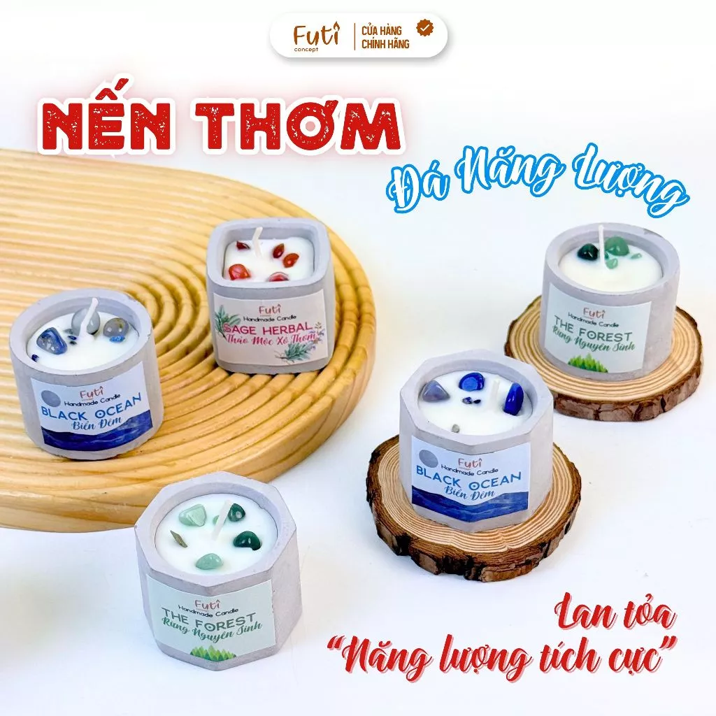 Nến Thơm Đá Năng Lượng, Candle Cup Tinh Dầu Thiên Nhiên, Lan Toả Năng Lượng Tích Cực
