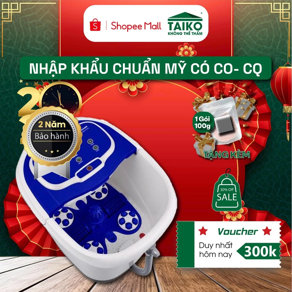 Bồn Ngâm Chân Massage Tự Động TAIKO/LAICA  - Nhập Khẩu Chính Hãng, BH 2 Năm, Tặng kèm 1Kg muối Hồng Himalaya