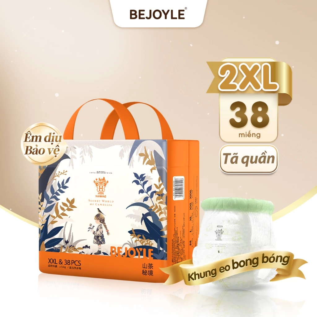 Hanmac Bỉm Bejoyle Tã Quần size S-XXXL (38 miếng), Camellia Essence, eo mềm, khô thoáng, siêu mỏng cho bé