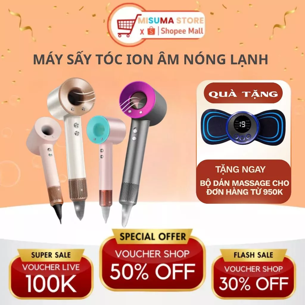 Máy sấy tóc 2 chiều nóng lạnh công suất lớn nhanh khô tóc, 3 chế độ sấy chăm sóc tóc chuẩn salon