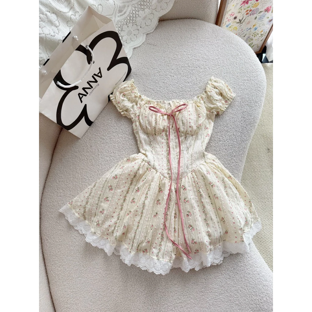 Đầm Kiểu Nữ Hoa Nhí Hồng Đính Nơ Anna - Eden Dress