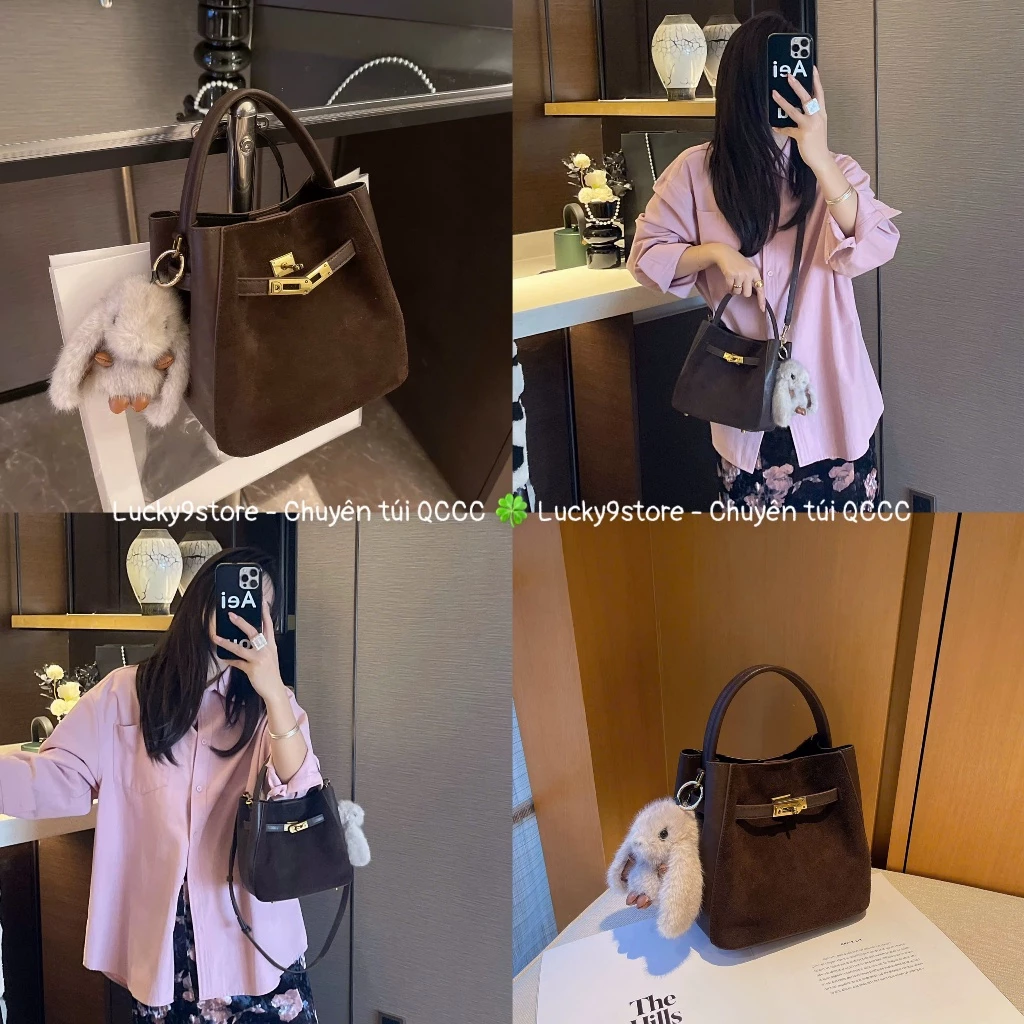 Túi nữ Túi da lộn dáng giỏ xách tặng thỏ bông treo túi chất da siêu đẹp mẫu mới 2026 hot trend phong cách Hàn Quốc 8051#