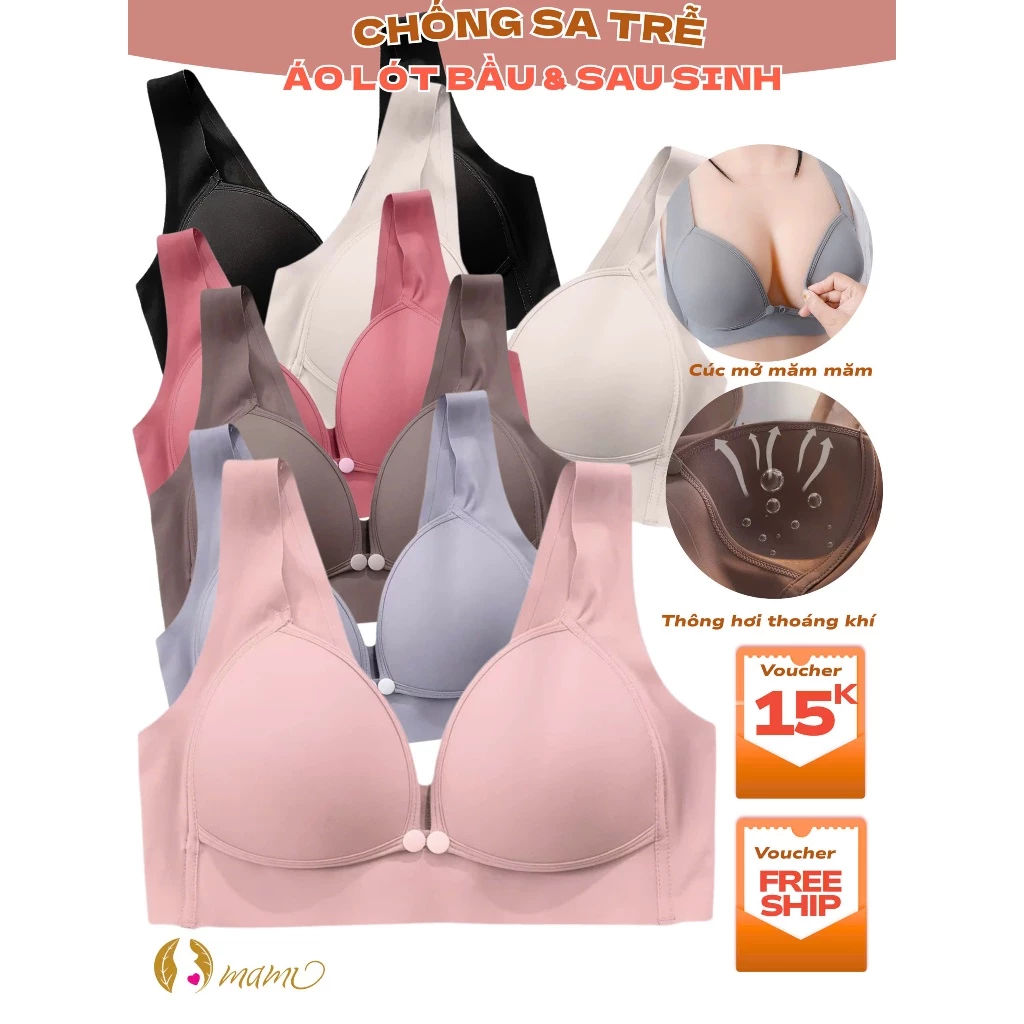 Áo ngực bầu cho con bú Mami chất liệu su non siêu mềm mát chống chảy xệ form nâng đỡ ngực có cúc mở cho bé sau sinh