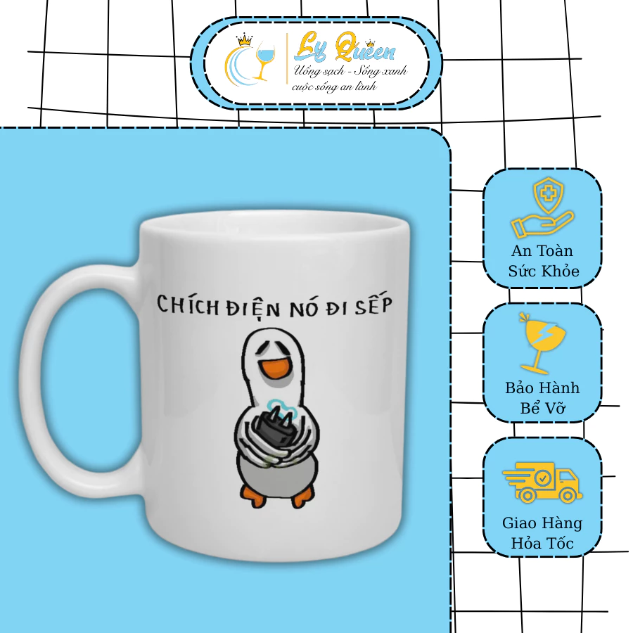 Cốc Sứ Chích Điện Nó Đi Sếp. LY QUEEN Ly Sứ In Hình CuTe Đáng Yêu, Cốc Nước Độc Lạ, Hài Hước 330ml