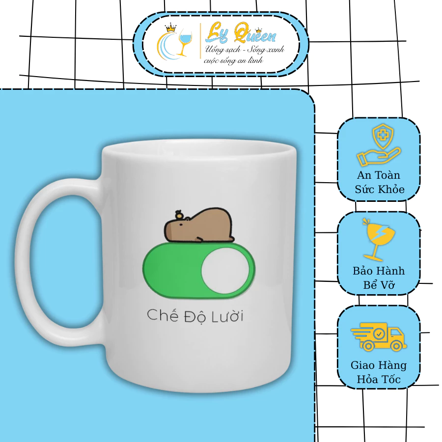 Cốc Capybara Chế Độ Lười. LY QUEEN Quà Tặng Ý Nghĩa 330ml In Hình Cao Cấp Ly Sứ In Hình Cute