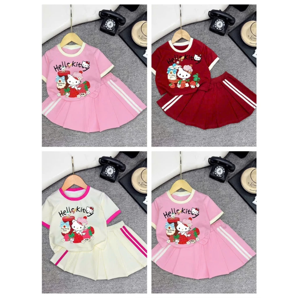 sét váy Helo Kitty bé gái 9-35kg 3 màu dễ thương chất cotton  (ms 36)