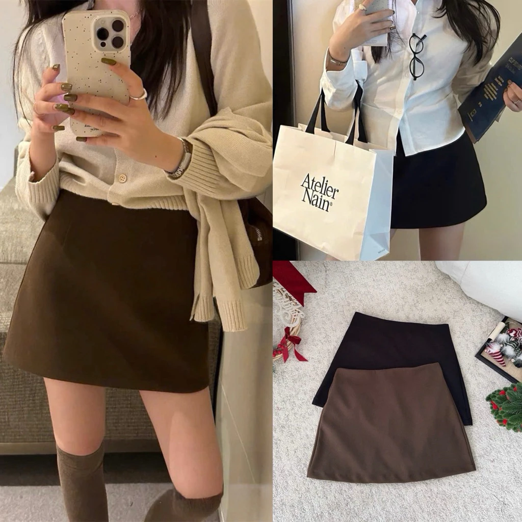Chân váy chữ A trơn dáng ngắn có quần trong dễ phối đồ phong cách retro CV3727