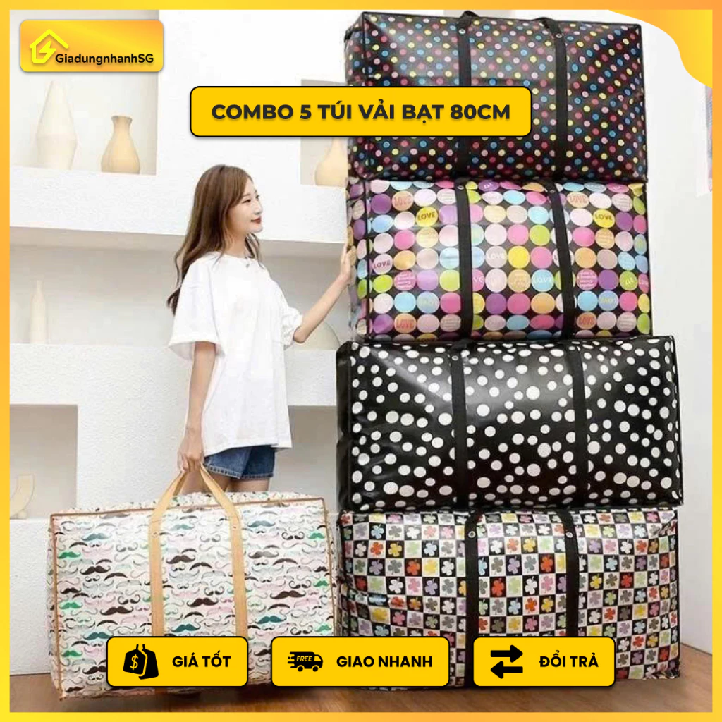 [HỎA TỐC] Combo 2- 5 Túi Bạt 80cm Loại 1 Dày Mẫu Ngẫu Nhiên Chống Nước Chứa Đựng Chăn Quần áo