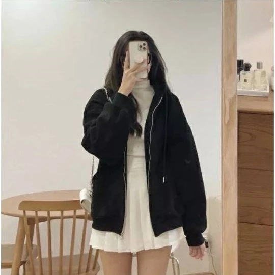 Áo hoodie zip khóa kéo trơn form rộng oversize , áo khoác nỉ Hàn Quốc basic thu đông ( có túi trong )