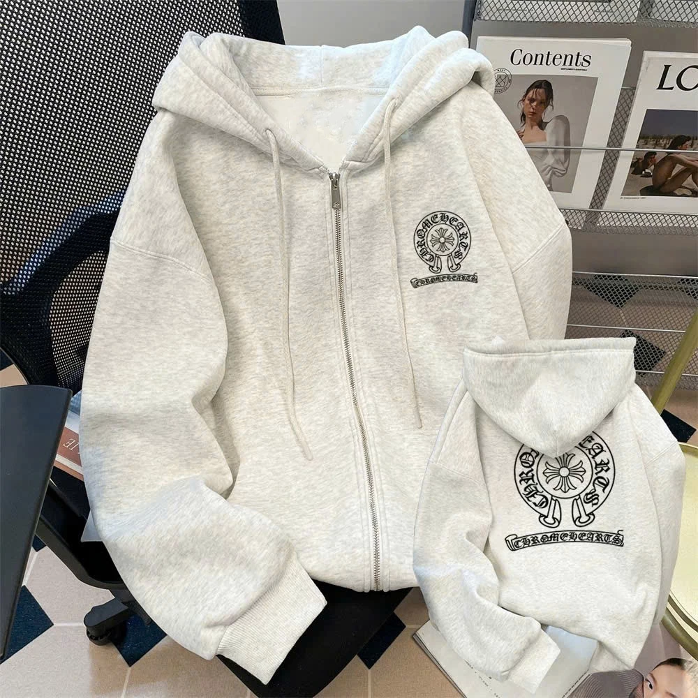 Áo Khoác Hoodie Zip Khóa Kéo CHROME HEARTS Form Rộng Nam Nữ Nón To 2 Lớp Chất Nỉ Bông (Có Túi Trong)