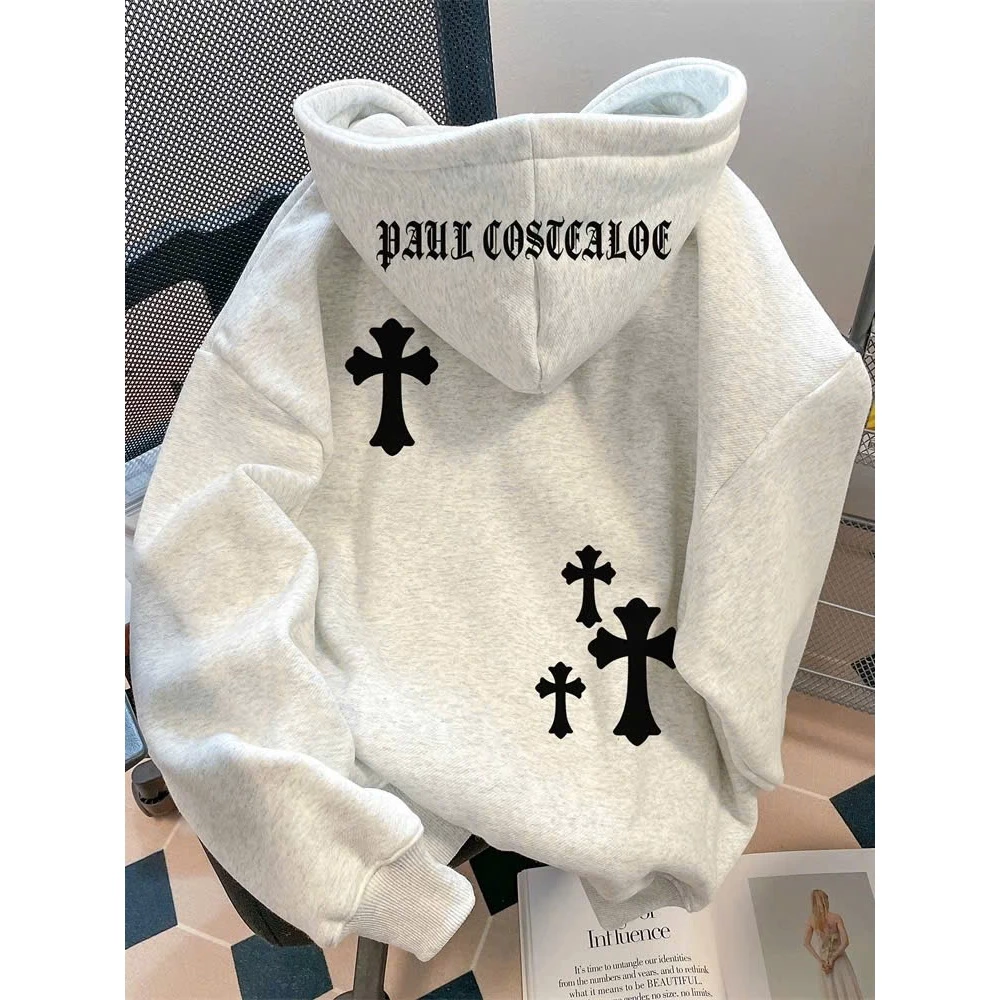Áo Khoác Nỉ Hoodie Zip Hình CHỮ THẬP Form Rộng Nam Nữ Khoá Kéo Mũ To 2 Lớp Chất Nỉ Bông Có Túi Trong